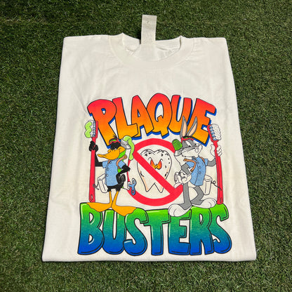 1998s Looney Tunes Plaque Busters White Tee Size Large USED v16386