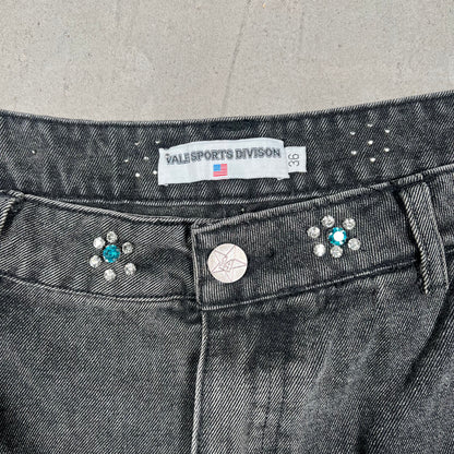 Vale Rhinestone Washed Black Denim Shorts Jhorts Size 36 USED x17341