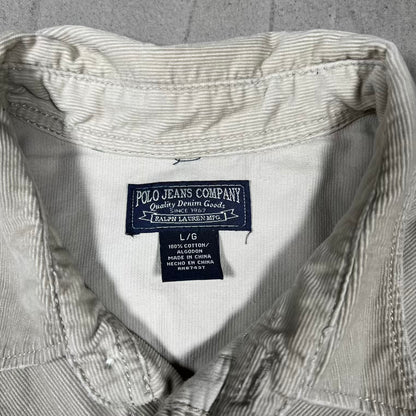 Y2K Ralph Lauren Polo Jeans Company Beige Corduroy Button Up Longsleeve Size Large USED v20296