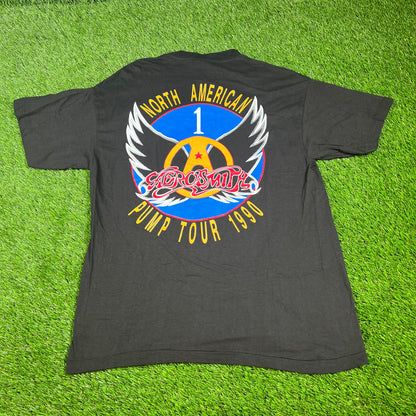 1990 Aerosmith North American Pump Tour Black Tee Size Large USED v16631