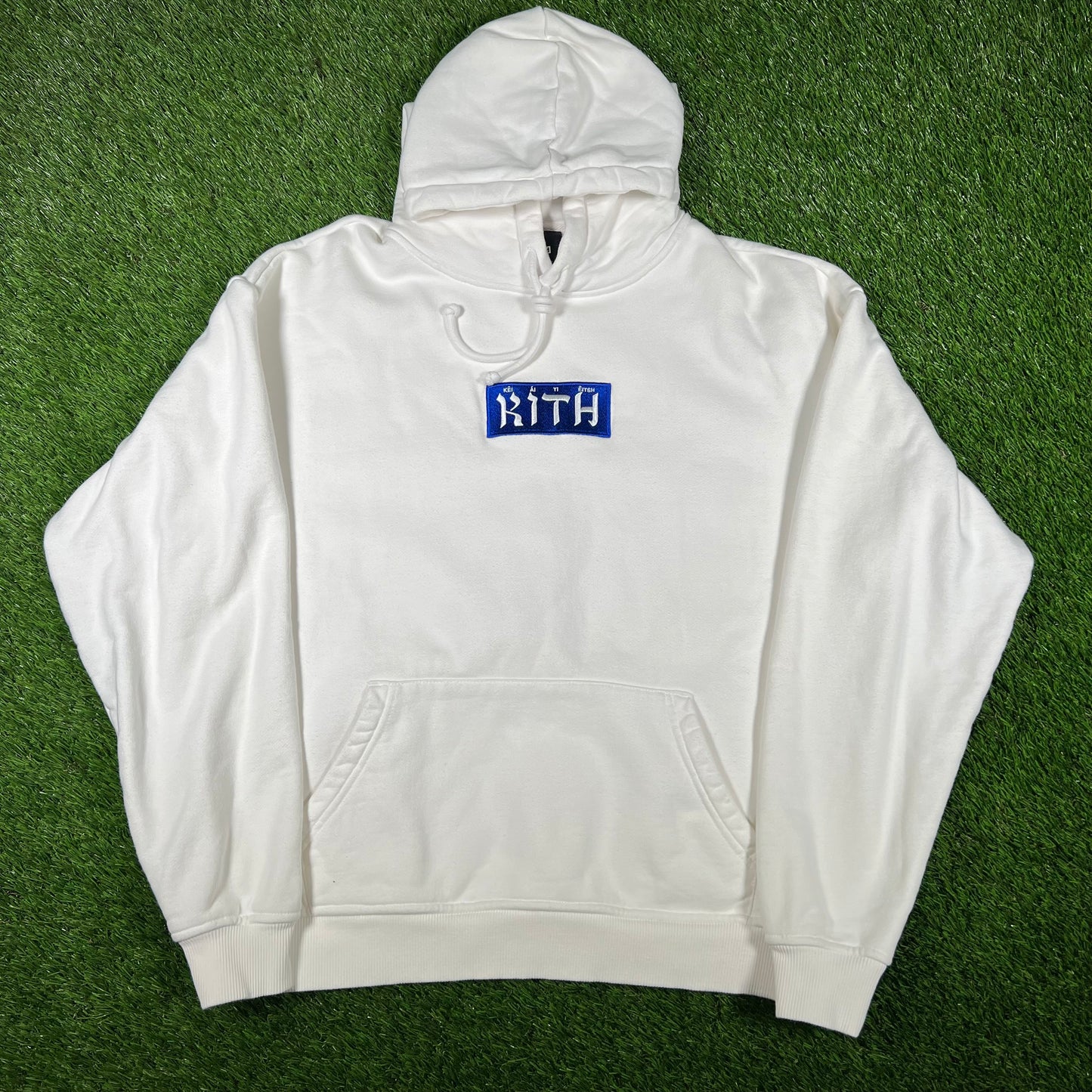 Kith White Hebrew Script Hoodie (2021) Size Large USED x14741