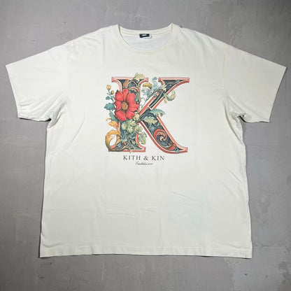 Kith and Kin "K" Floral Logo Tee Beige Size XXL USED x18379