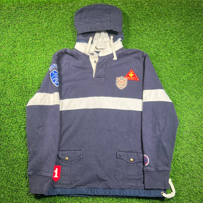 Y2K Polo Ralph Lauren Ski Club Detachable Navy Hood Polo Longsleeve Size XL USED v18379