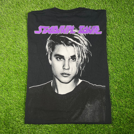 Justin Bieber "Team Bieber" Black Stadium Tour Tee Size Large USED v17500