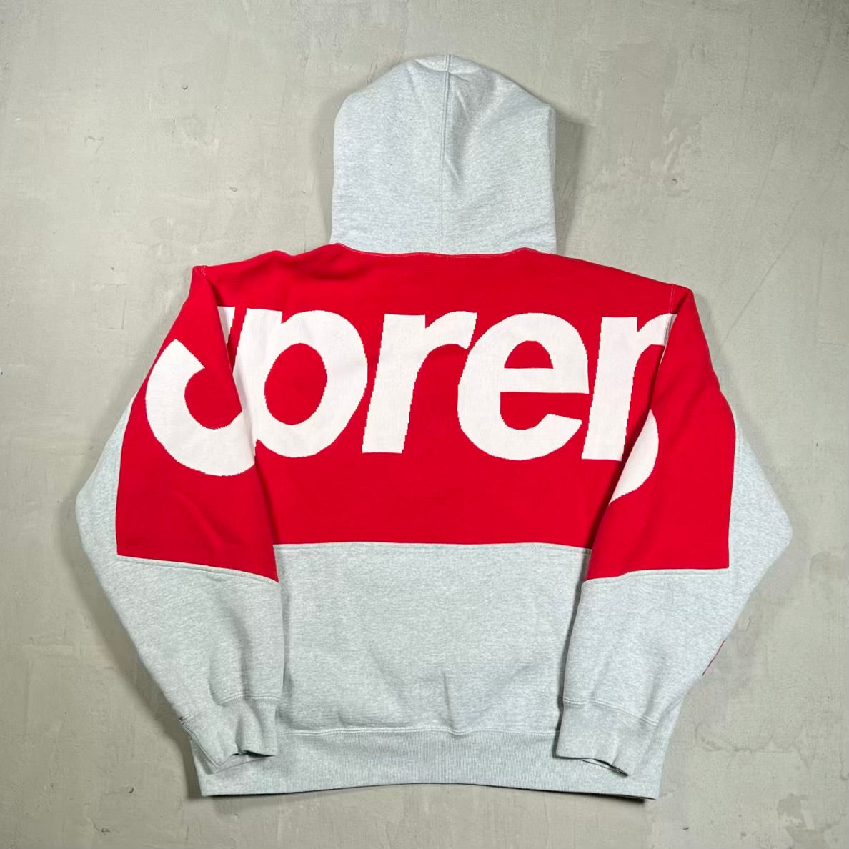 Supreme Big Logo Jacquard Heather Grey Hoodie (2023) Size Medium USED x18708