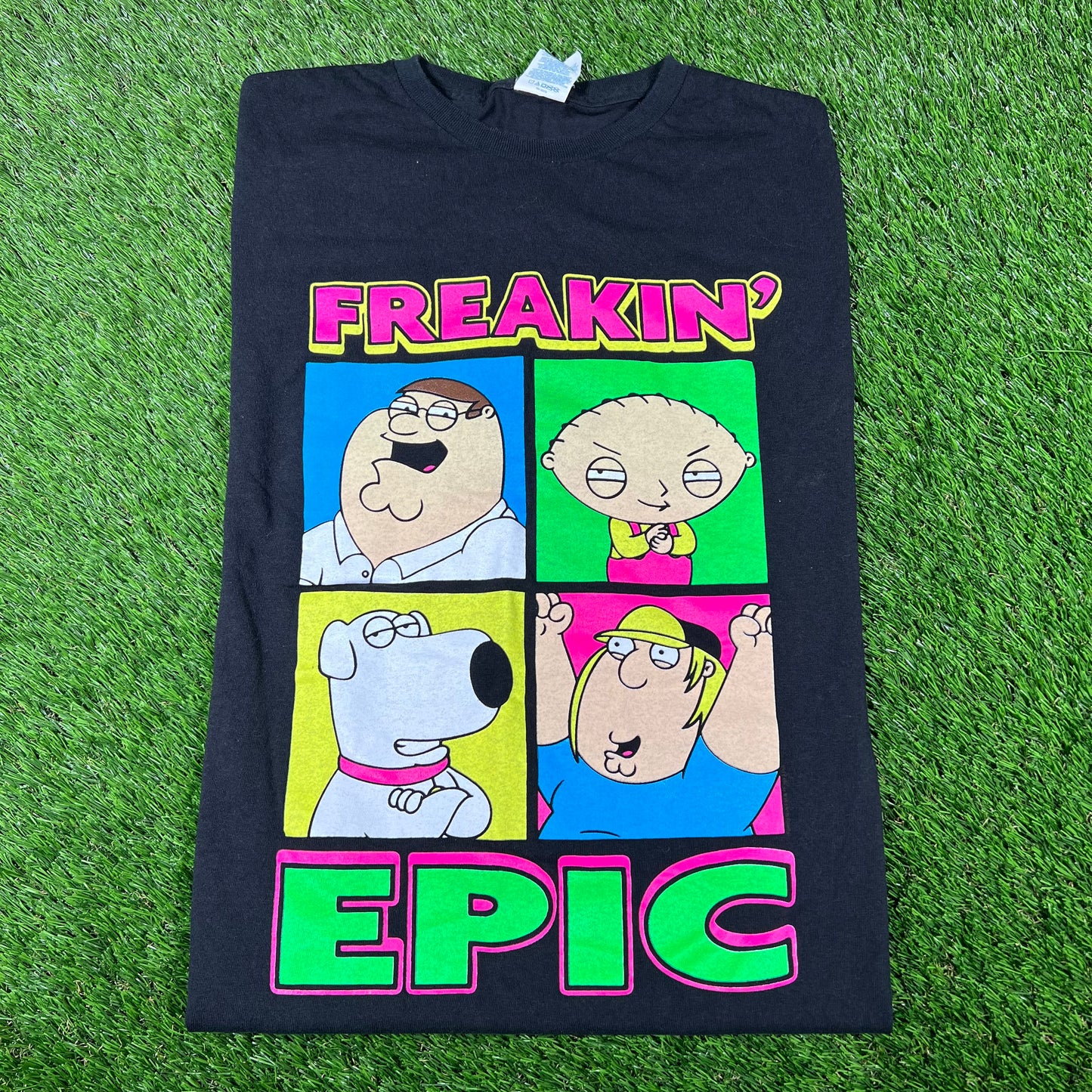 Y2K Family Guy "Freakin Epic" Black Tee Size Large USED v16861