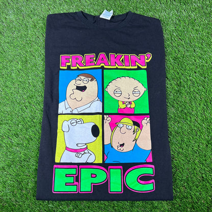 Y2K Family Guy "Freakin Epic" Black Tee Size Large USED v16861
