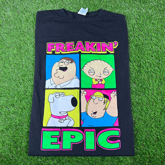 Y2K Family Guy "Freakin Epic" Black Tee Size Large USED v16861