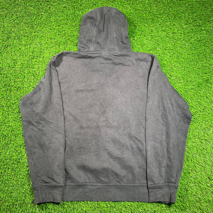 Y2K Nike White Swoosh Washed Black Hoodie Size XL USED v18585