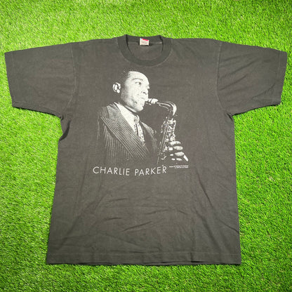 1990 Charlie Parker Photo Black Tee Size XL USED v18737
