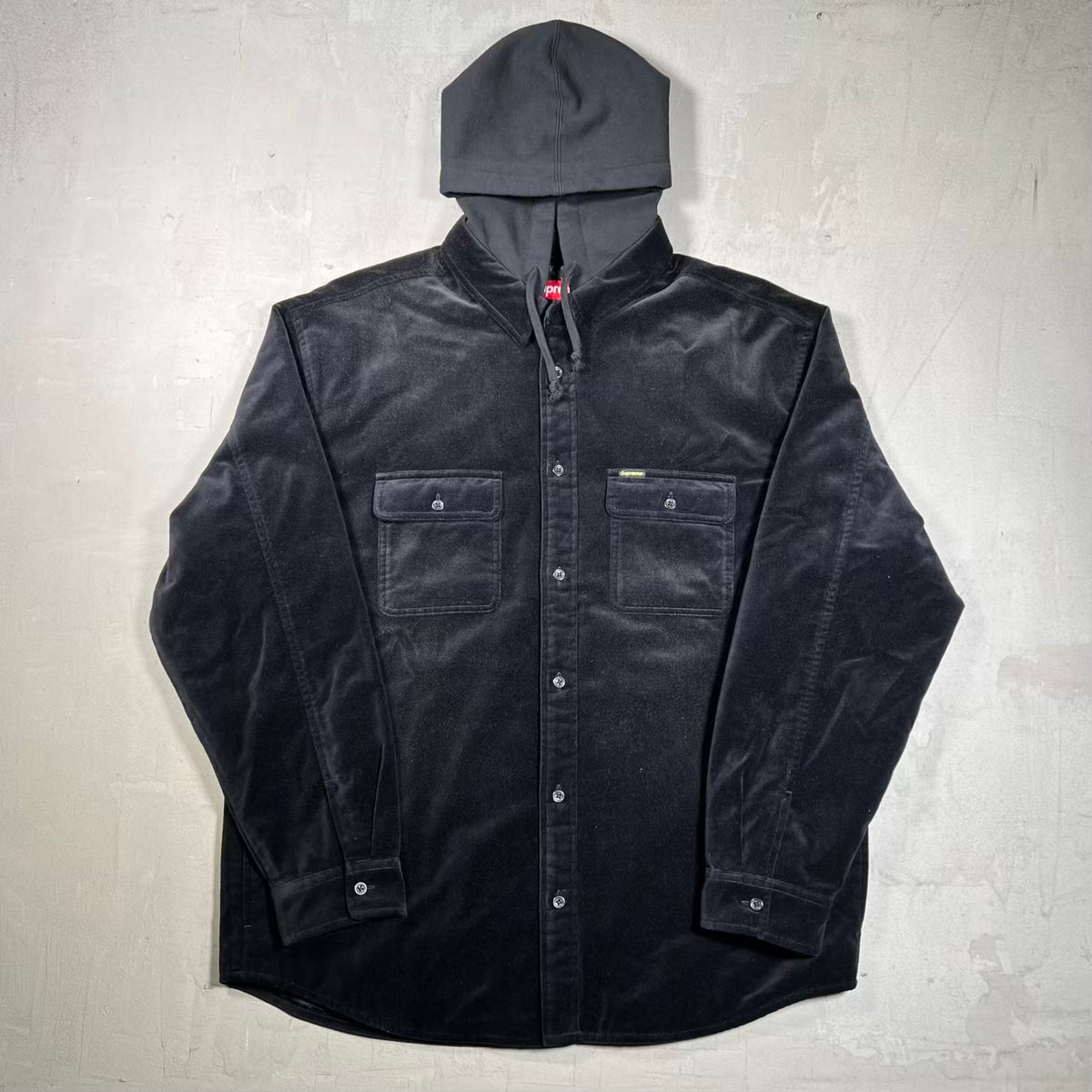 Supreme Quilted Lined Black Velvet Button Up Hoodie Size XL USED x18914