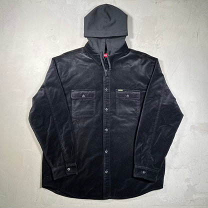 Supreme Quilted Lined Black Velvet Button Up Hoodie Size XL USED x18914