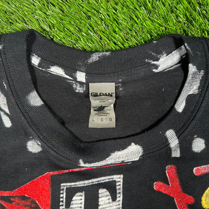 TLC Black Bootleg AOP Rap Tee Size Large USED v18011