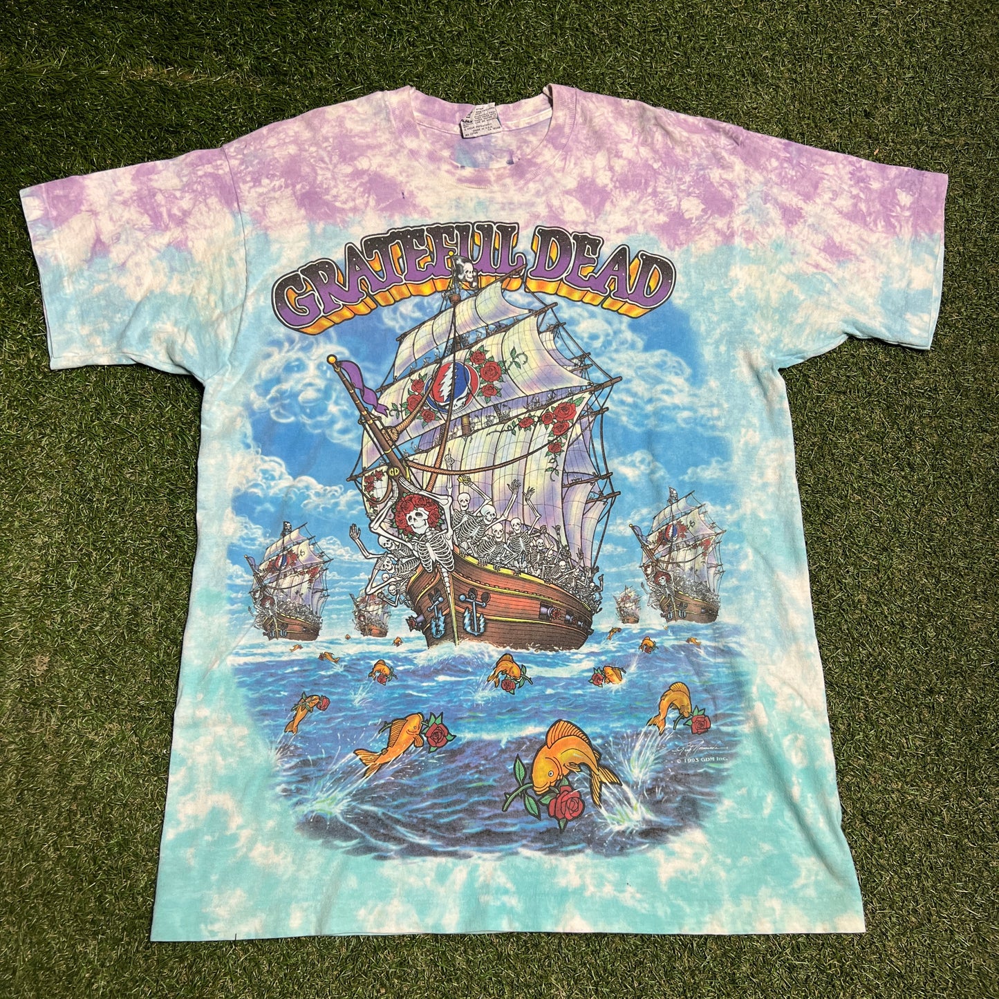 1993 Grateful Dead "Ship of Fools' Sailing Tie Dye Tee Size XL USED v16367