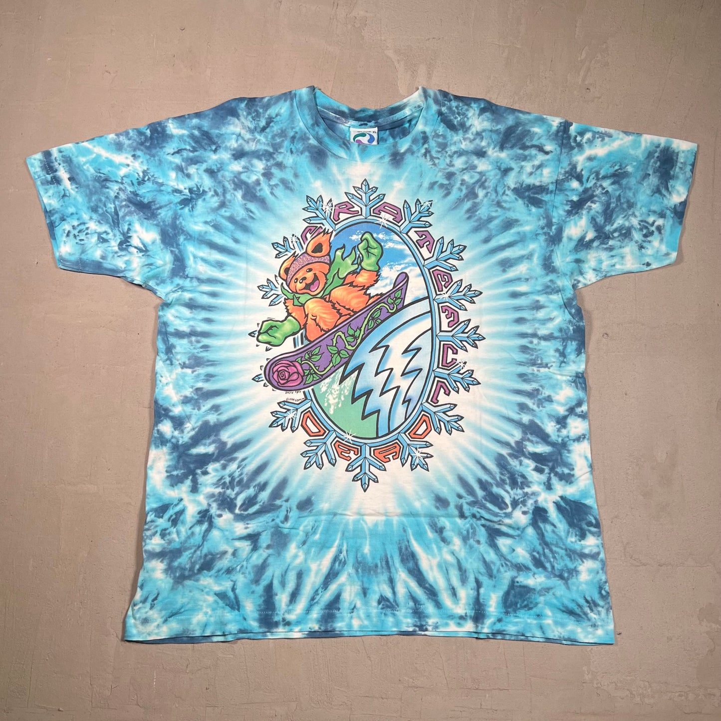 1994 Grateful Dead Snowboarding Winter Tie Dye Blue Tee Size XL USED v18039