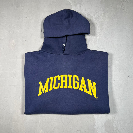 1990s Michigan Navy Blue Pullover Hoodie Size Large USED v19080