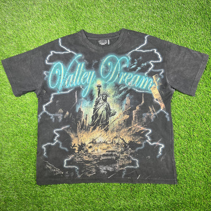 Vale Statue of Liberty City Skyline Black Tee Size Medium USED x14902