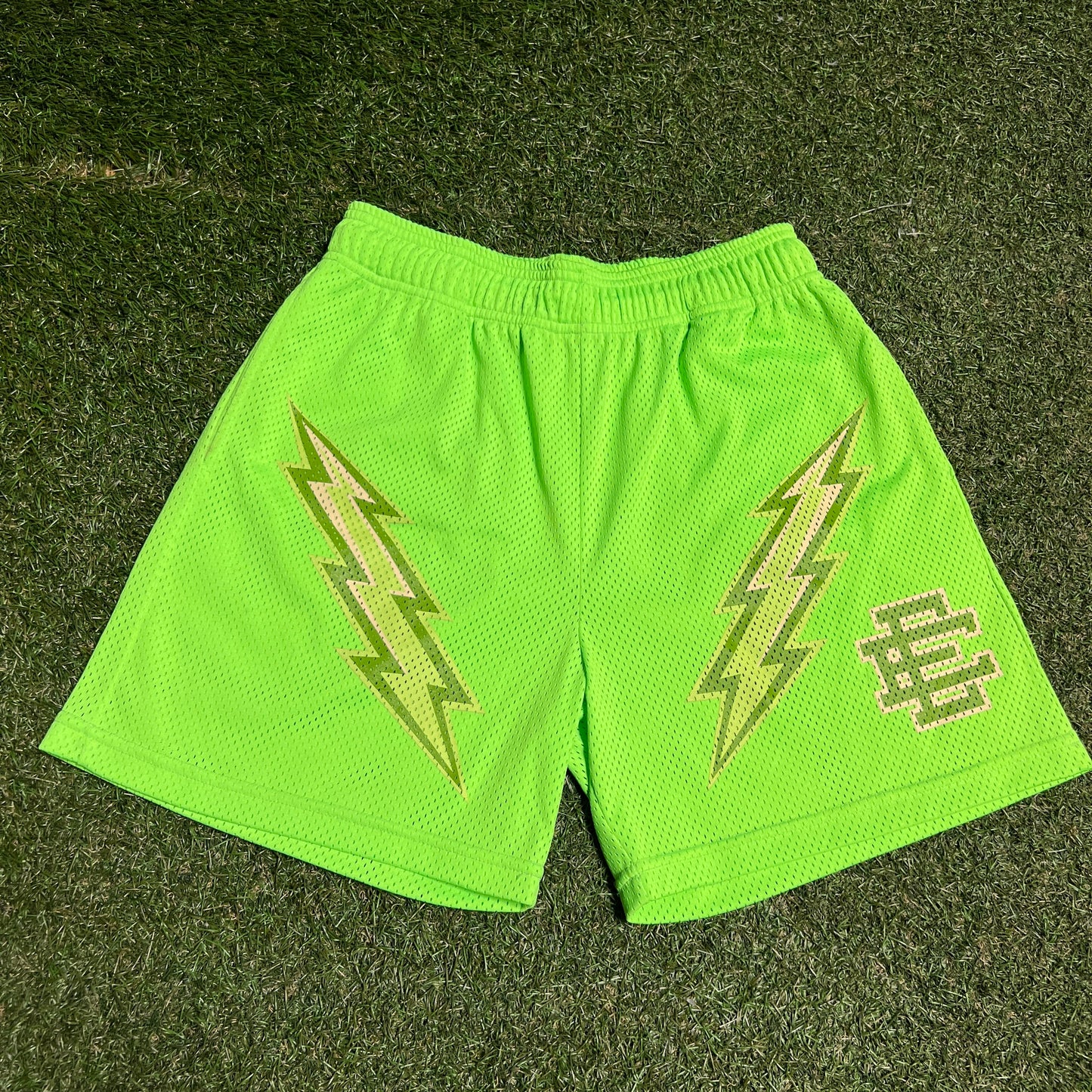 Eric Emanuel Green Logo Green Lightning Bolt Shorts Size Medium USED x14111