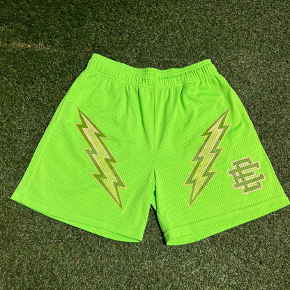 Eric Emanuel Green Logo Green Lightning Bolt Shorts Size Medium USED x14111