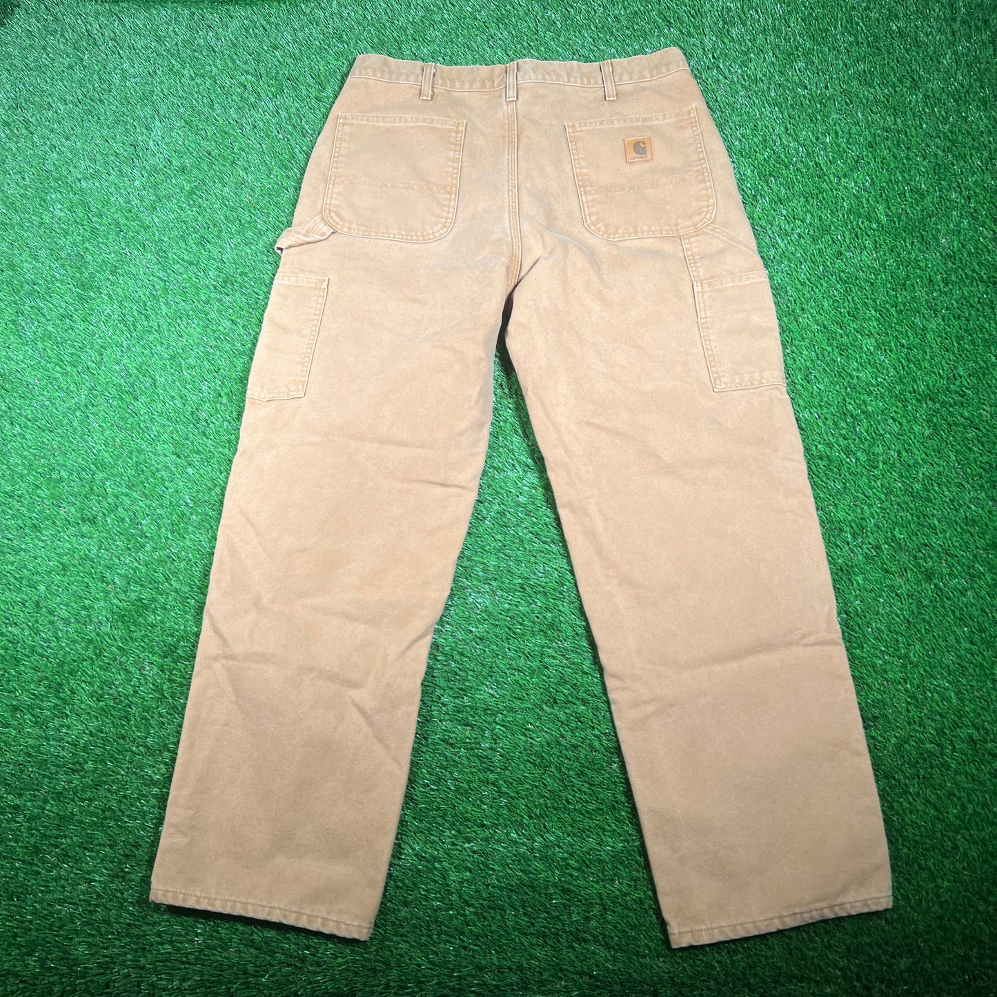 Y2K Carhartt Work Wear Flannel Lined Tan Pants Size 36x30 USED v17689
