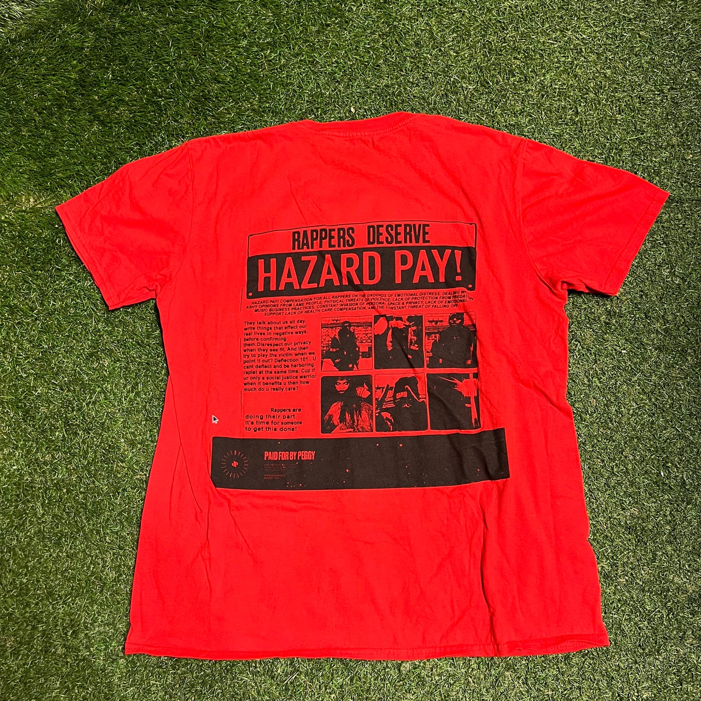 "Rappers Deserve Hazard Pay" Red Tee Size Large USED v15978