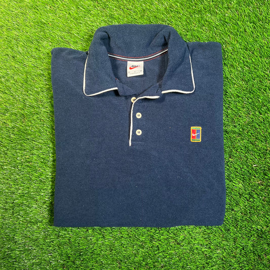 1990s Nike Challenge Court Navy Terry Cloth Polo Size Medium USED v18835