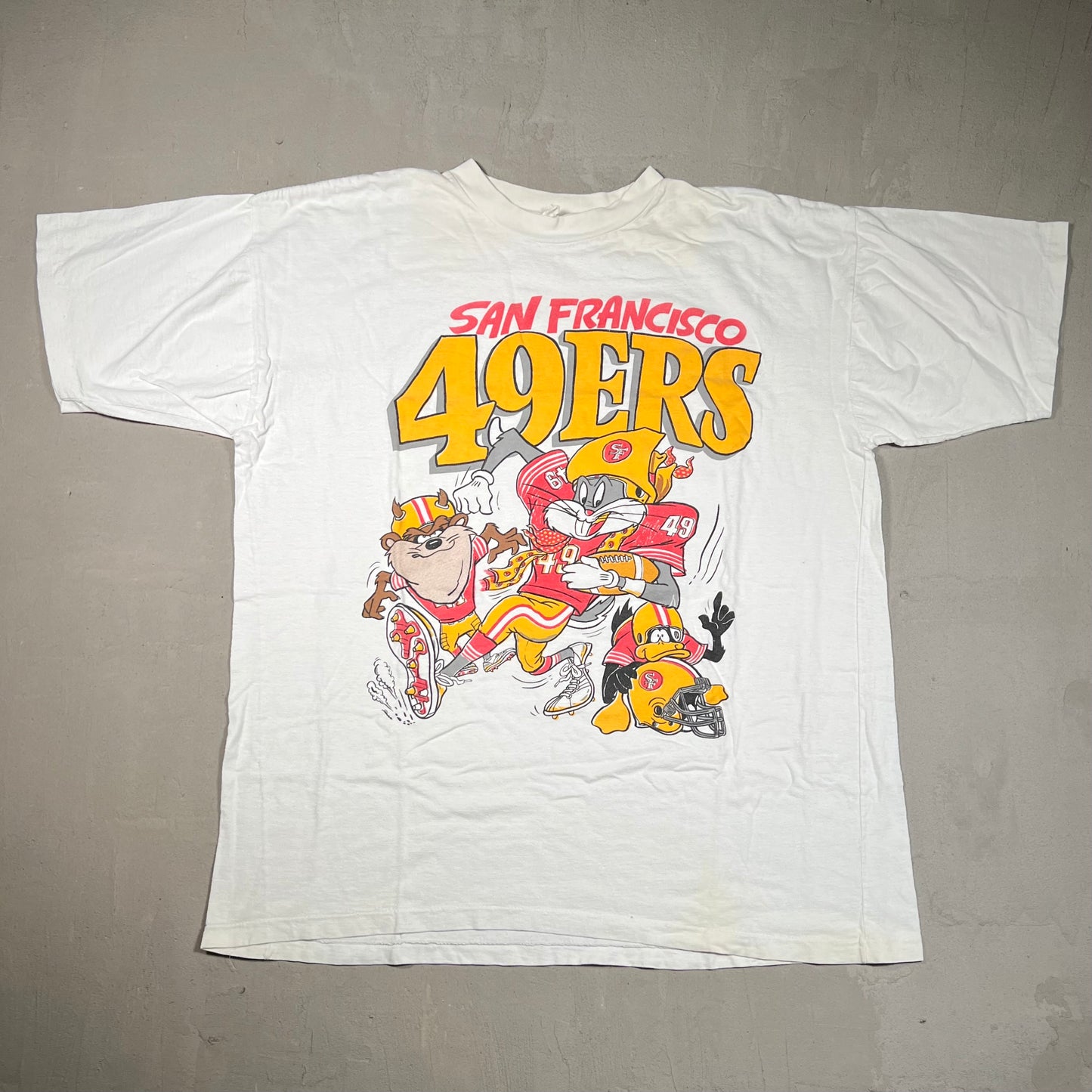 1990s San Francisco 49ers Looney Tunes Football White Tee Size XL USED v19270