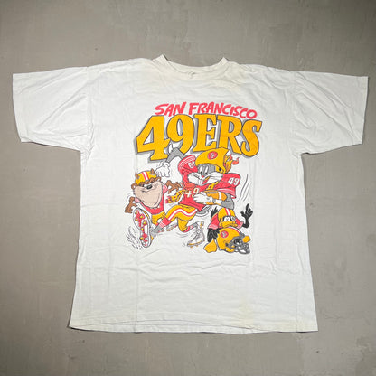 1990s San Francisco 49ers Looney Tunes Football White Tee Size XL USED v19270