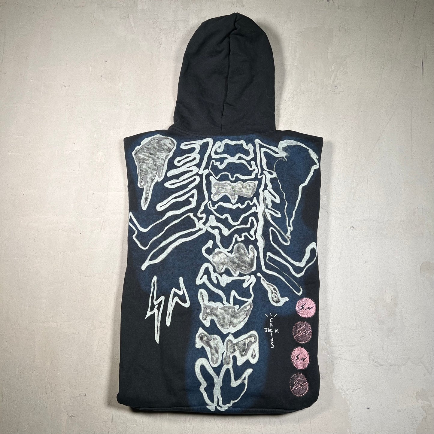 Travis Scott Fragment Skeleton Navy Full Zip Hoodie Size Large USED x17493