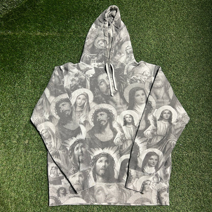 Supreme Jesus and Mary 2018 Grey Hoodie Size Large USED x13521