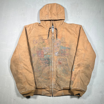 Carhartt Workwear Custom Hand-Drawn Tan Jacket Size Large USED v19295