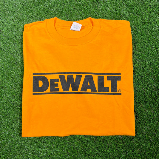 Y2K Dewalt Yellow Logo Tee Size Large USED v17498