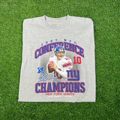 2007 Giants Eli Manning NFC Champs Grey Tee Size XL USED v17647