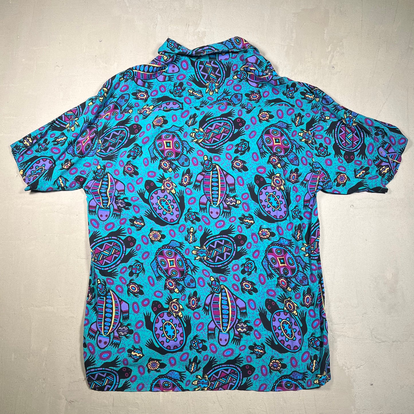 1990s Rainbow Jo Aqua Print Button Up Tee Size Large USED v19137