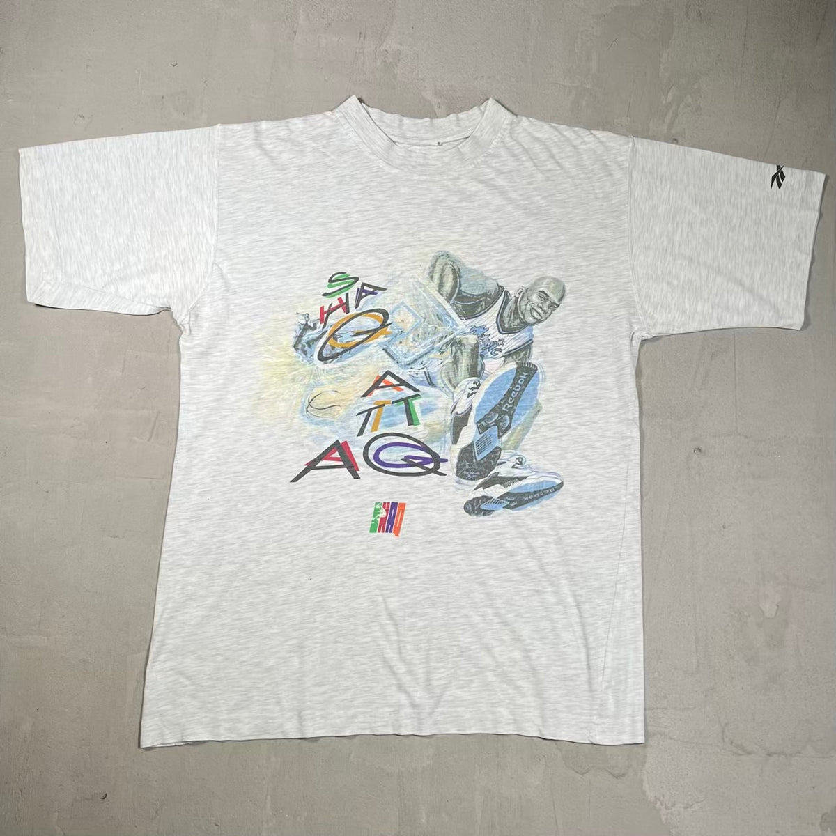 1990s Reebok Shaq Attack Grey Tee Size Large USED v20219