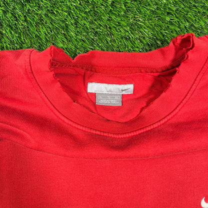 Y2K Nike White Swoosh Red Crewneck Size XL USED v18587