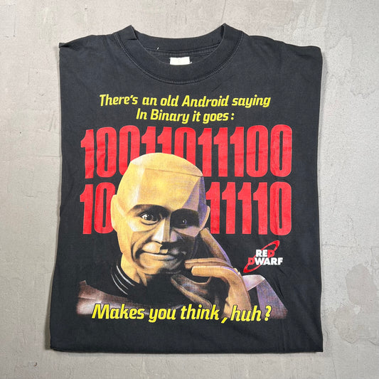 1990s Red Dwarf Makes You Think Black Tee Size Large USED v16423