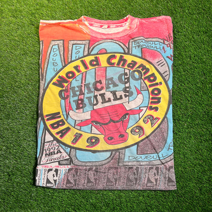 1992 Chicago Bulls "World Champions" AOP Tee Size XL USED v18811