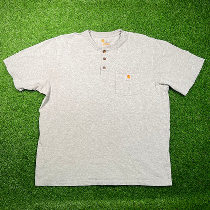 Carhartt Half Button Up Grey Pocket Tee Size XL USED v18760