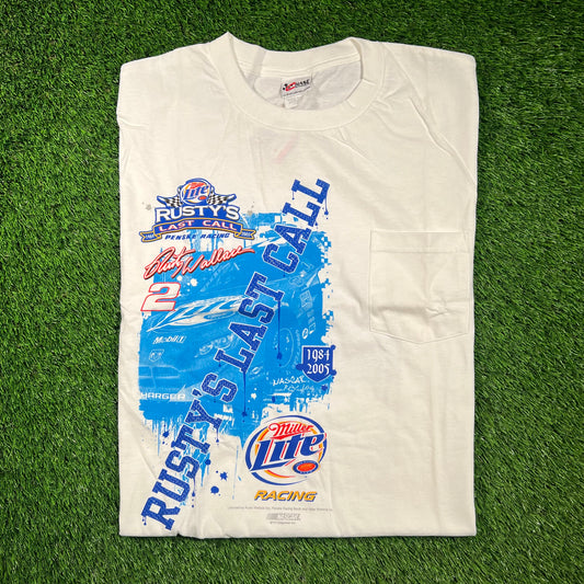 2005 Rusty Wallace "Last Call" Nascar White Tee Size Large NEW v18579