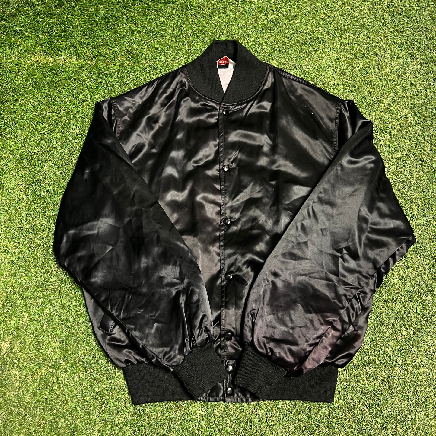 1990s MTV Satin Black Button Up Jacket Size Large USED v16496