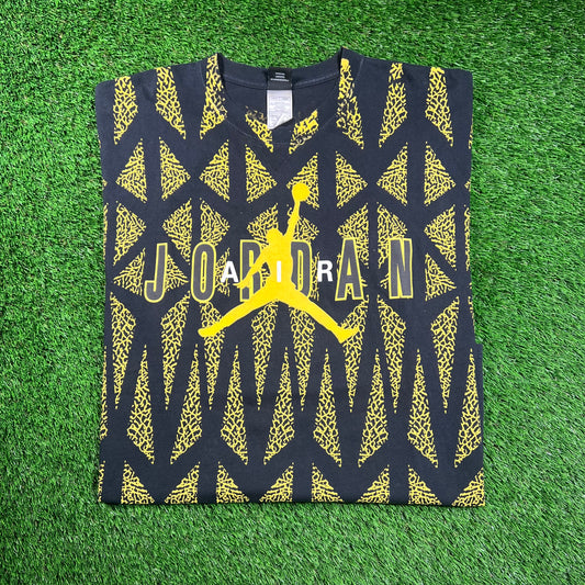 Y2K Jordan Brand Yellow Elephant Print AOP Tee Size XXL USED v18472