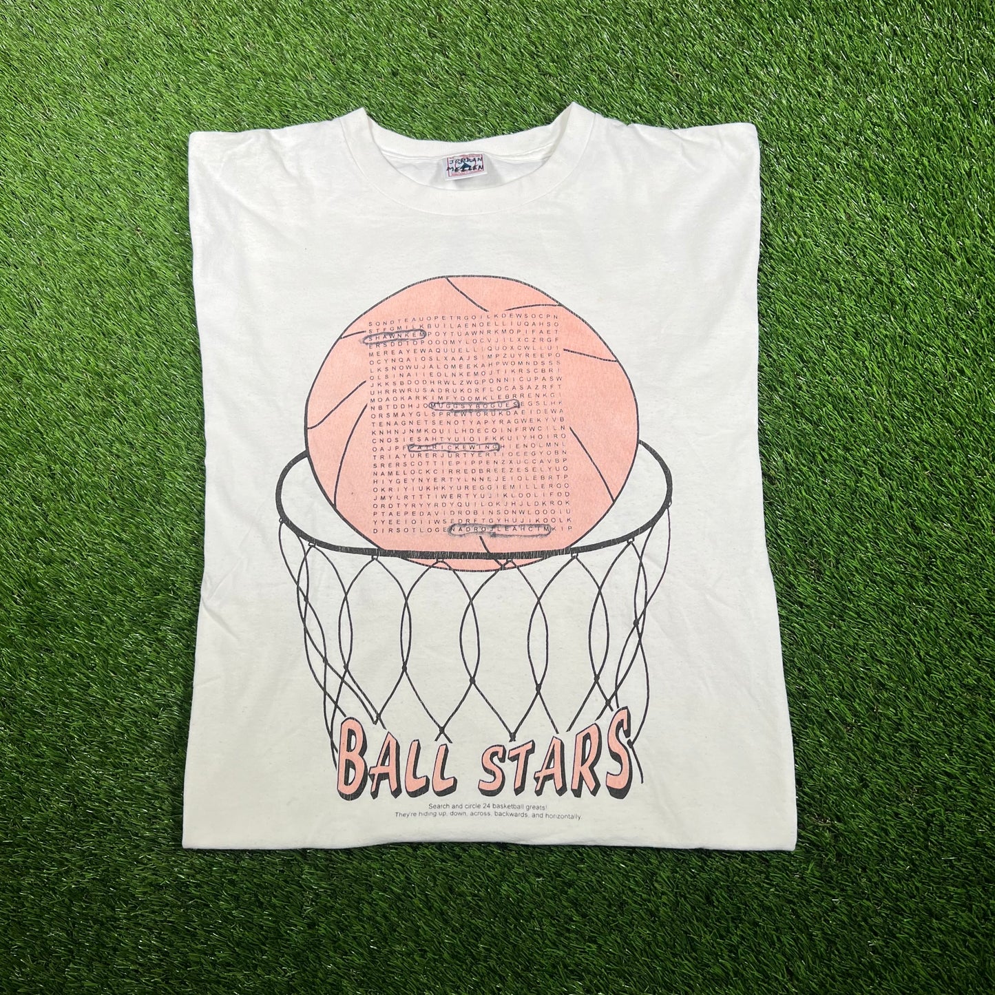 1990s "Ball Stars" White Basketball WordSearch Tee Size XL USED v17472