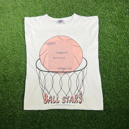 1990s "Ball Stars" White Basketball WordSearch Tee Size XL USED v17472