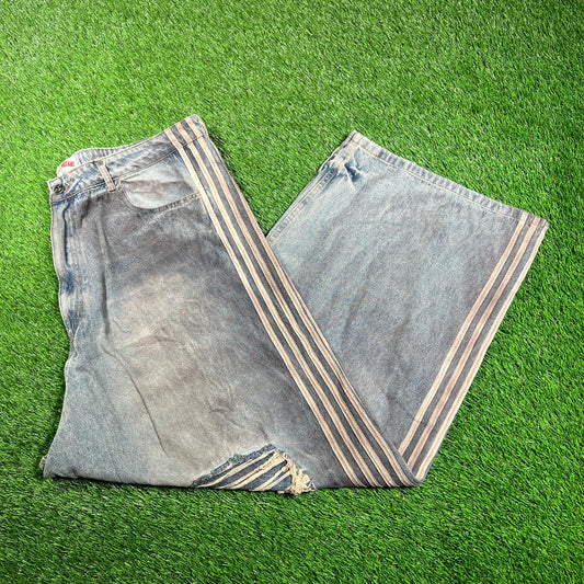 Vale "Valley Dreams" Thrashed Striped Blue Jeans Size 38 NEW x15600