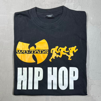 1990s Wu Tang Hip Hop Black Tee Size Large USED v4739