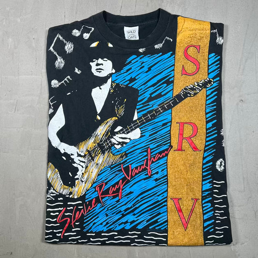 1992 Stevie Ray Vaughan AOP Black Tee Size XL USED v20318