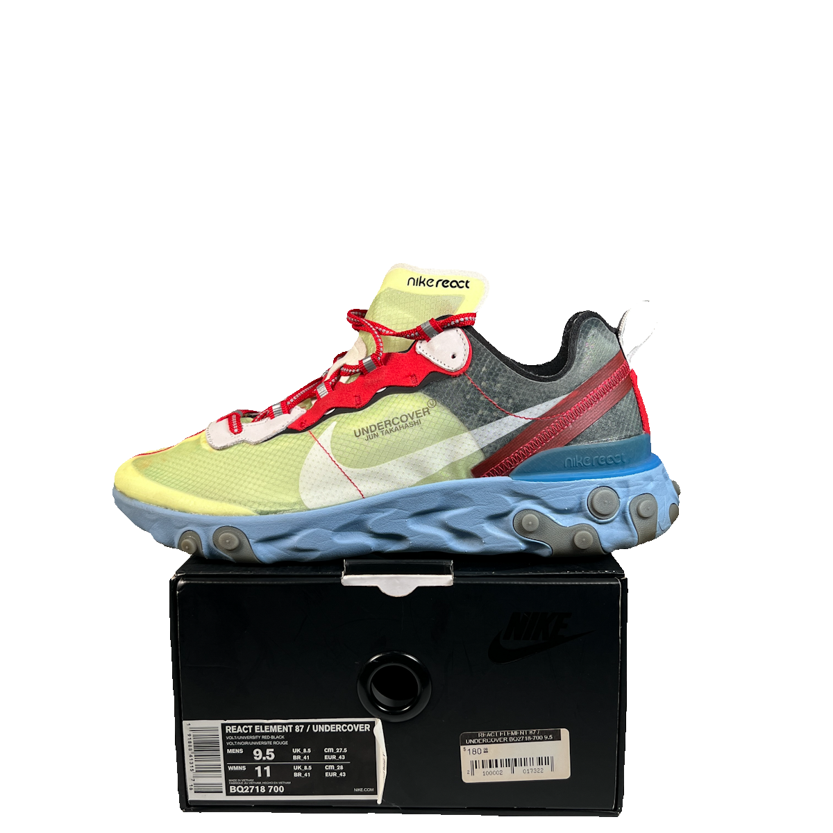 Nike React Element 87 Undercover Volt (2018) Size 9.5 USED s23225