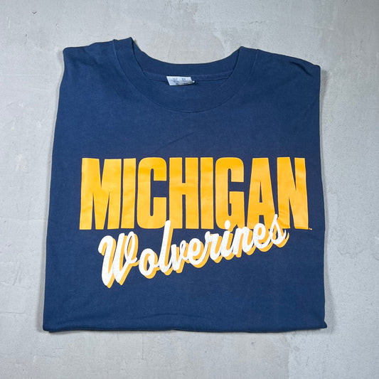 1990s Michigan Wolverines Navy Tee Size XXL USED v16863