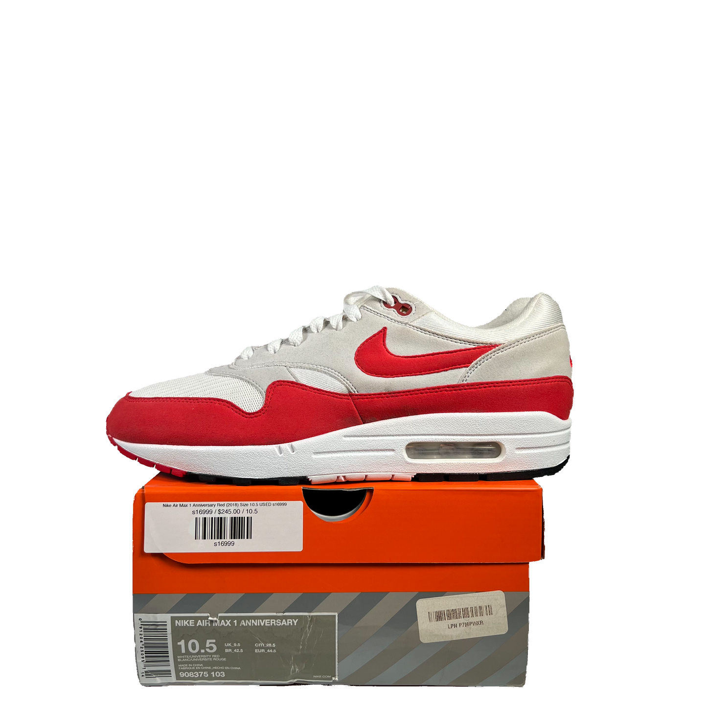Nike Air Max 1 Anniversary Red (2018) Size 10.5 USED s16999